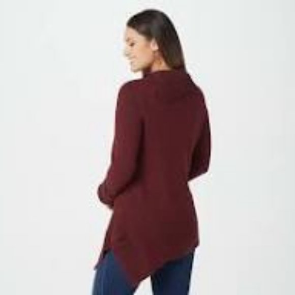 NWT H NY HALSTON TURTLENECK ASYMMETRICAL TUNIC SWEATER PORT WINE XXS - Picture 2 of 6